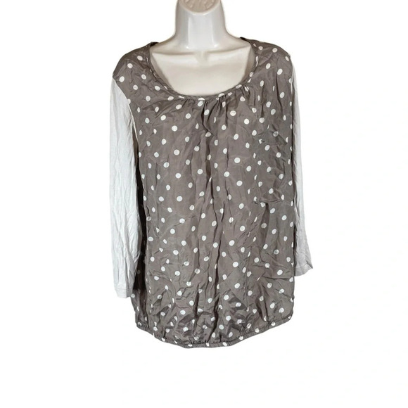 Anna Aura polka dot long sleeve blouse natural beige women’s large - Picture 1 of 9